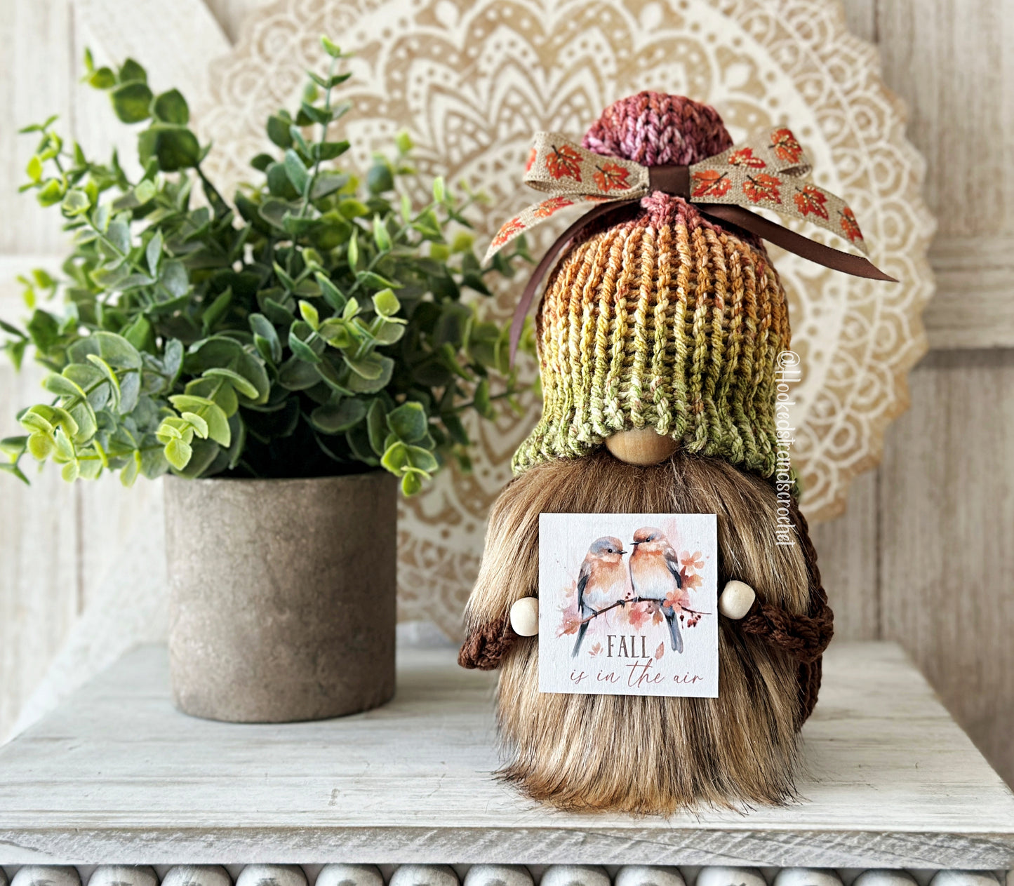 Cozy Autumn Gnome with Fall Sign - Seasonal Tiered Tray Centerpiece