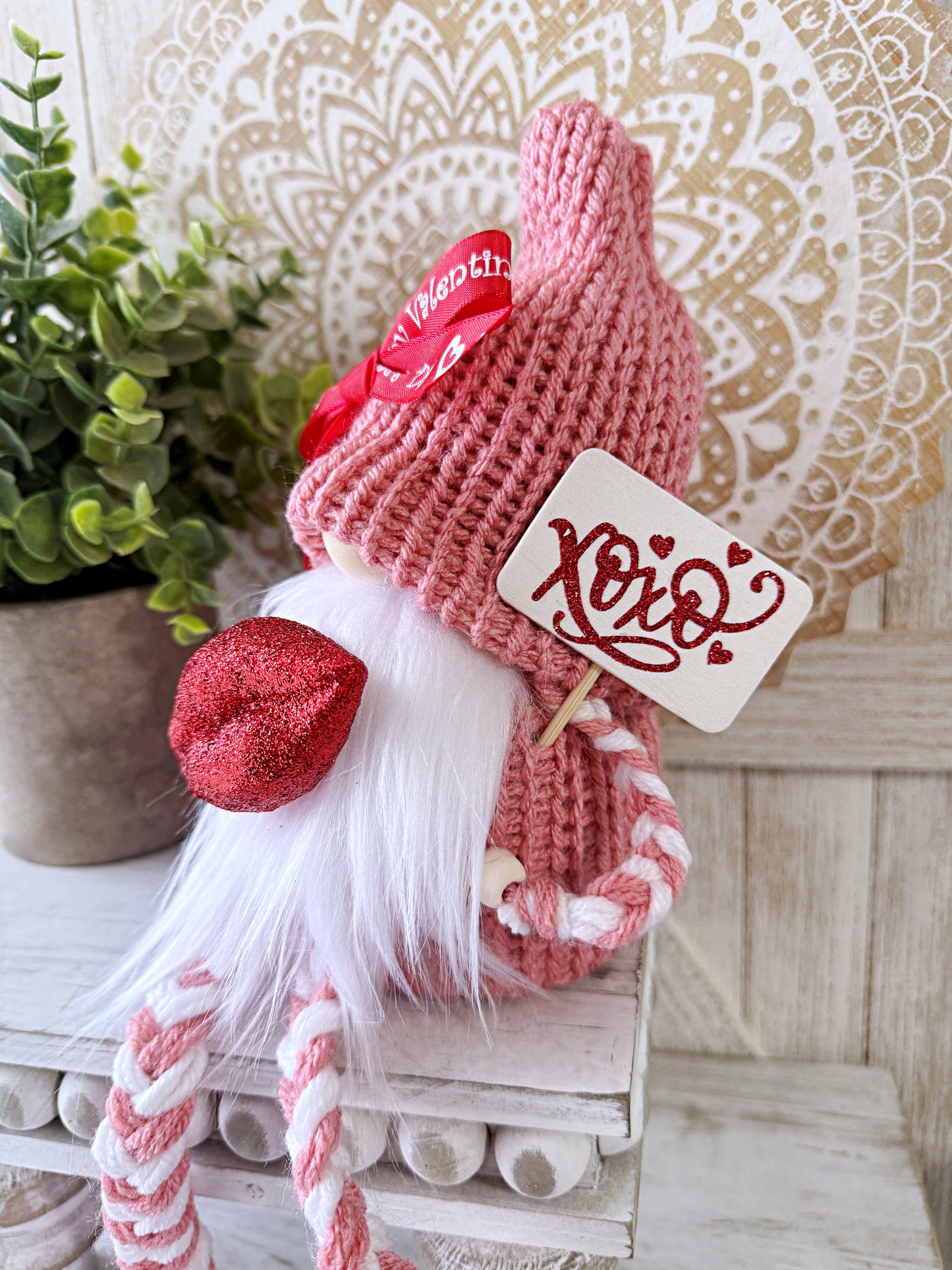 Valentine's DayGnome with Romantic Lips and XOXO Sign-Tiered Tray Accent