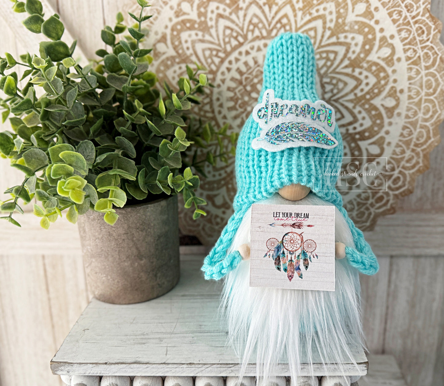 Free Spirit Gnome with Dreamcatcher - Tiered Tray Decoration - Boho inspired decor