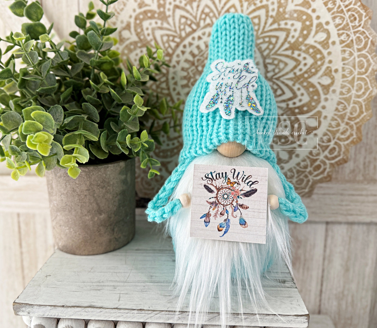 Free Spirit Gnome with Dreamcatcher - Tiered Tray Decoration - Boho inspired decor