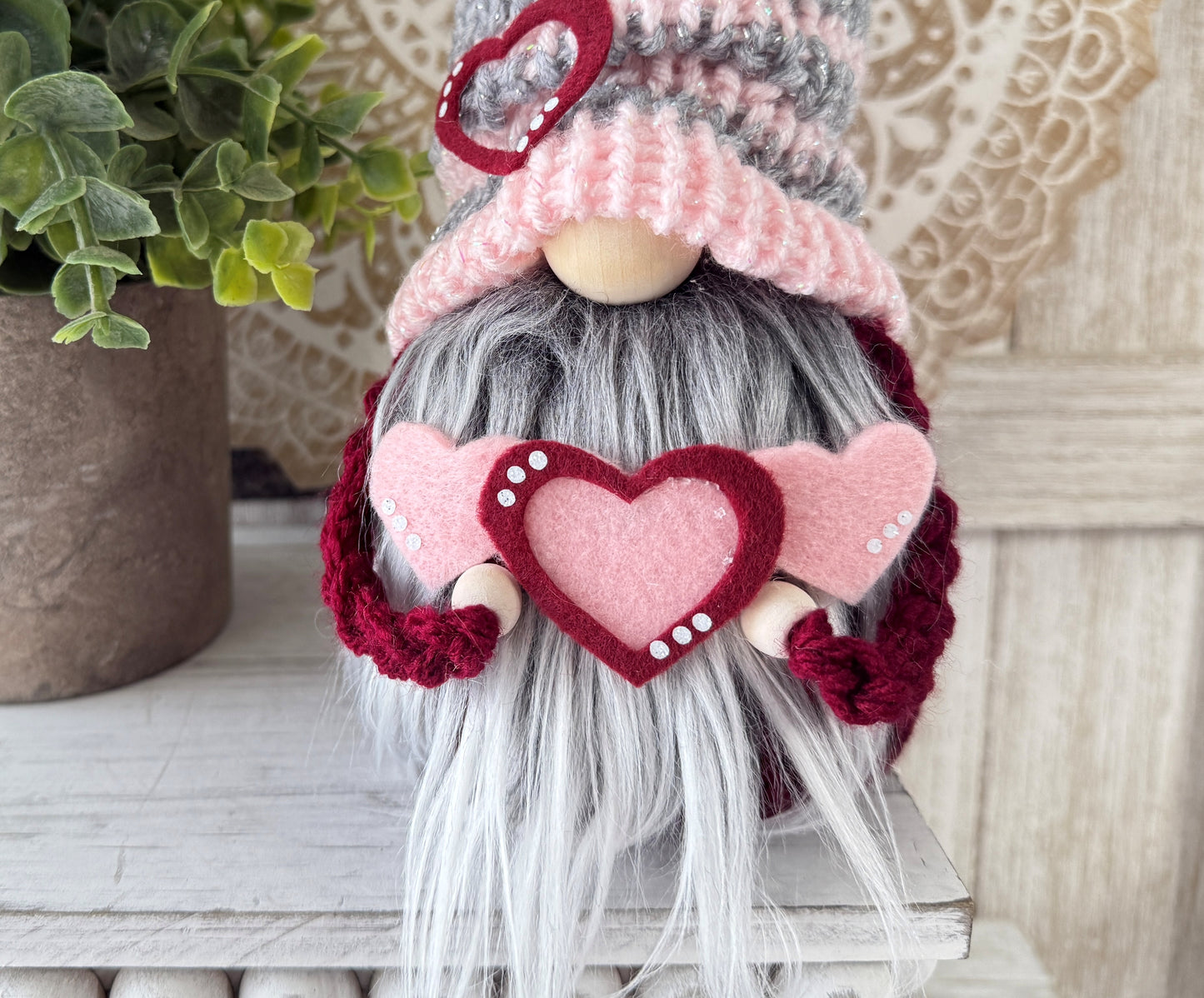 Valentine's Day Heart Gnome with Slouchy Hat - Tiered Tray Decor