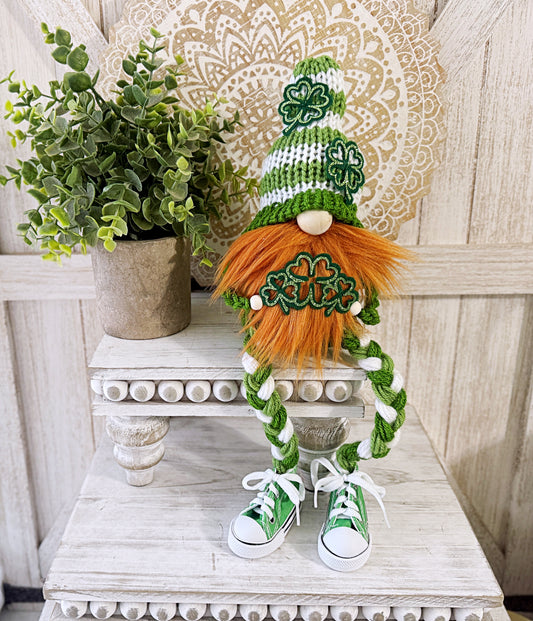 Knit Shamrock Gnome with Tennis Shoes - St. Patrick's Day Tiered Tray Decor