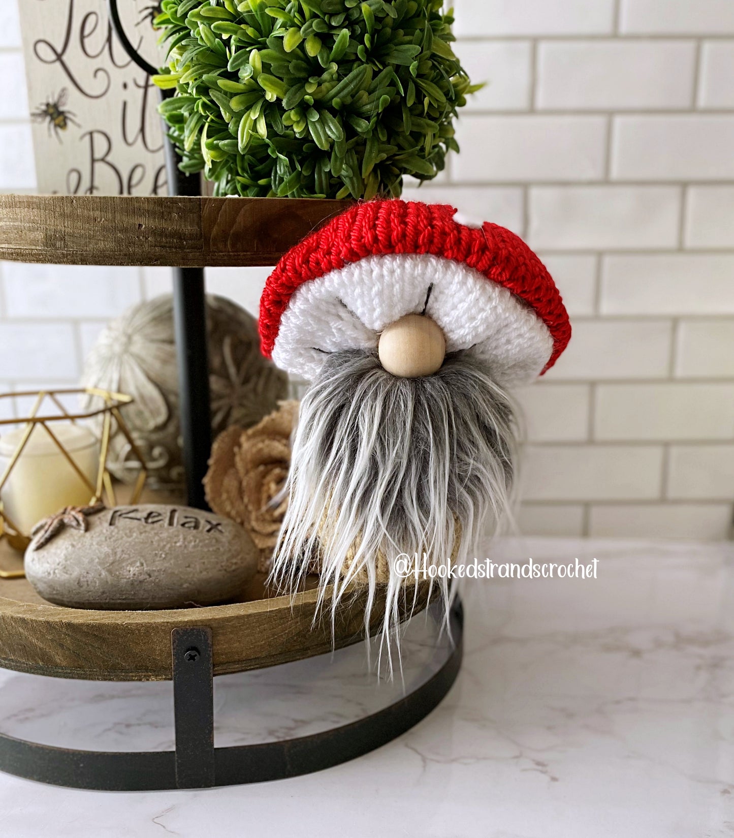 Mushroom gnome, Fungi gnome, Tiered tray decor, Forest gnome, Gnome decor, Swedish tomte Knit gnome,