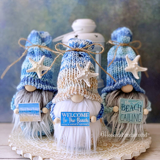 Summer beach gnome with starfish and beach themed sign - Tiered tray decor