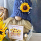 Beautiful knit sunflower gnome with sign - Tiered tray decor