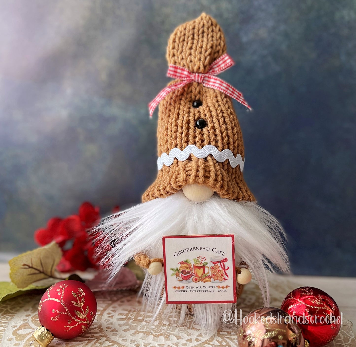 Gingerbread gnome, Christmas gnome, Tiered tray decor, Farmhouse theme, Holiday decor, Knit gnome