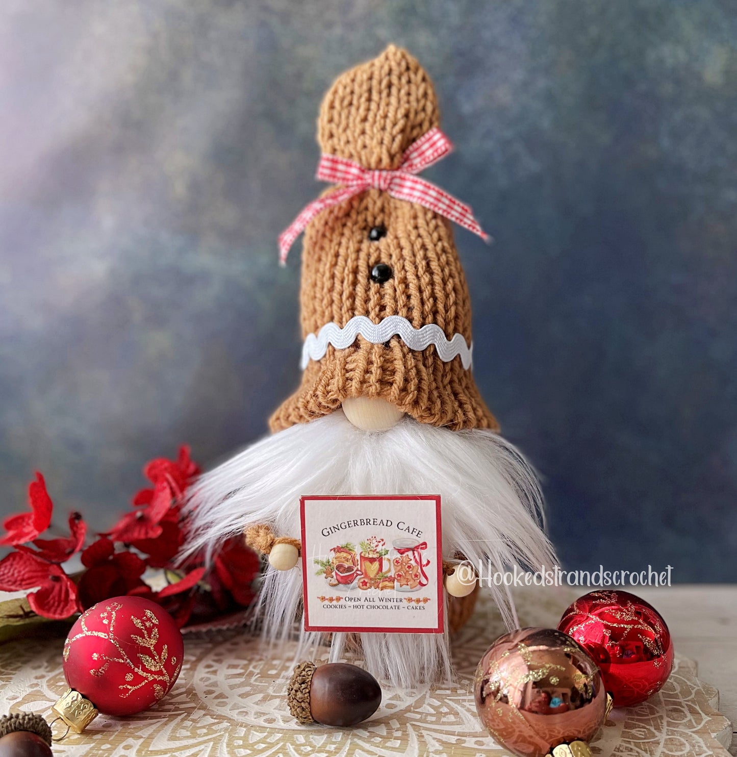 Gingerbread gnome, Christmas gnome, Tiered tray decor, Farmhouse theme, Holiday decor, Knit gnome