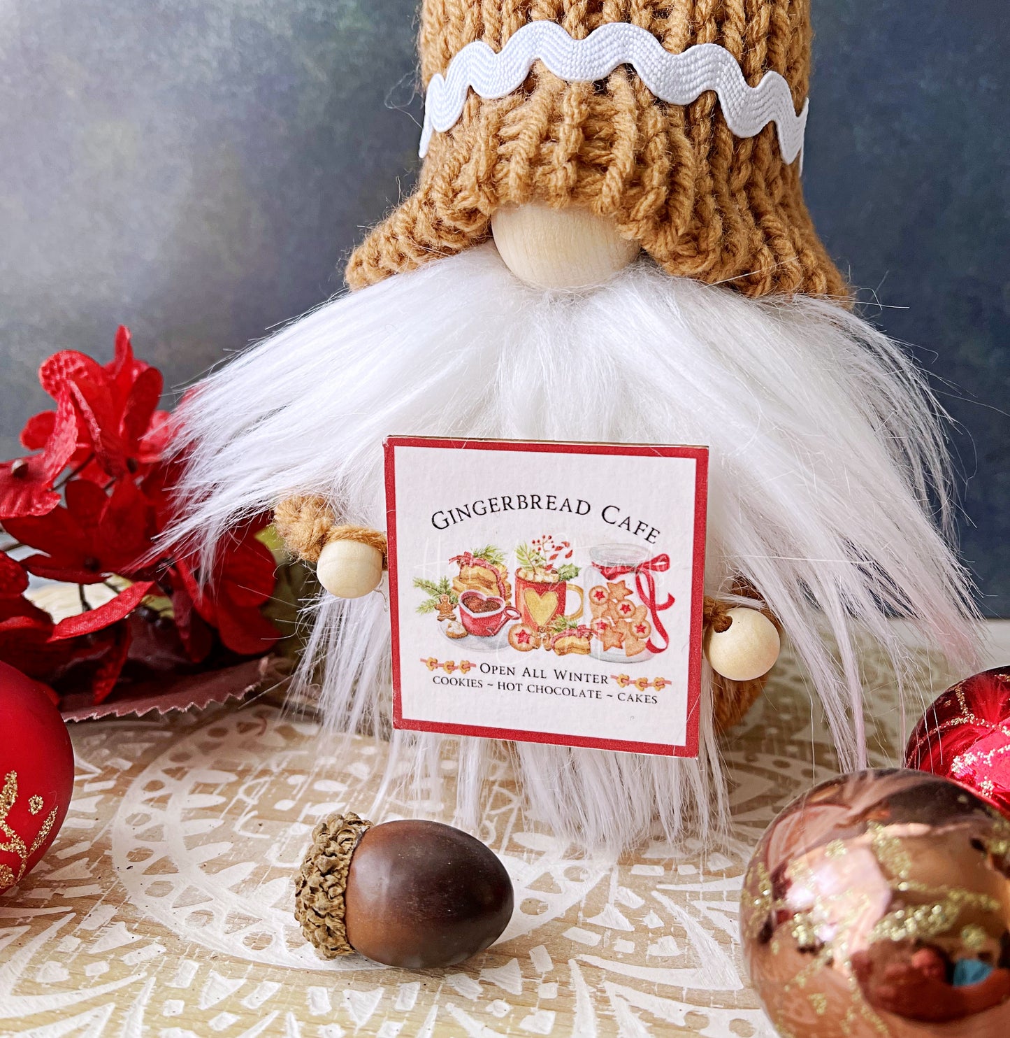 Gingerbread gnome, Christmas gnome, Tiered tray decor, Farmhouse theme, Holiday decor, Knit gnome