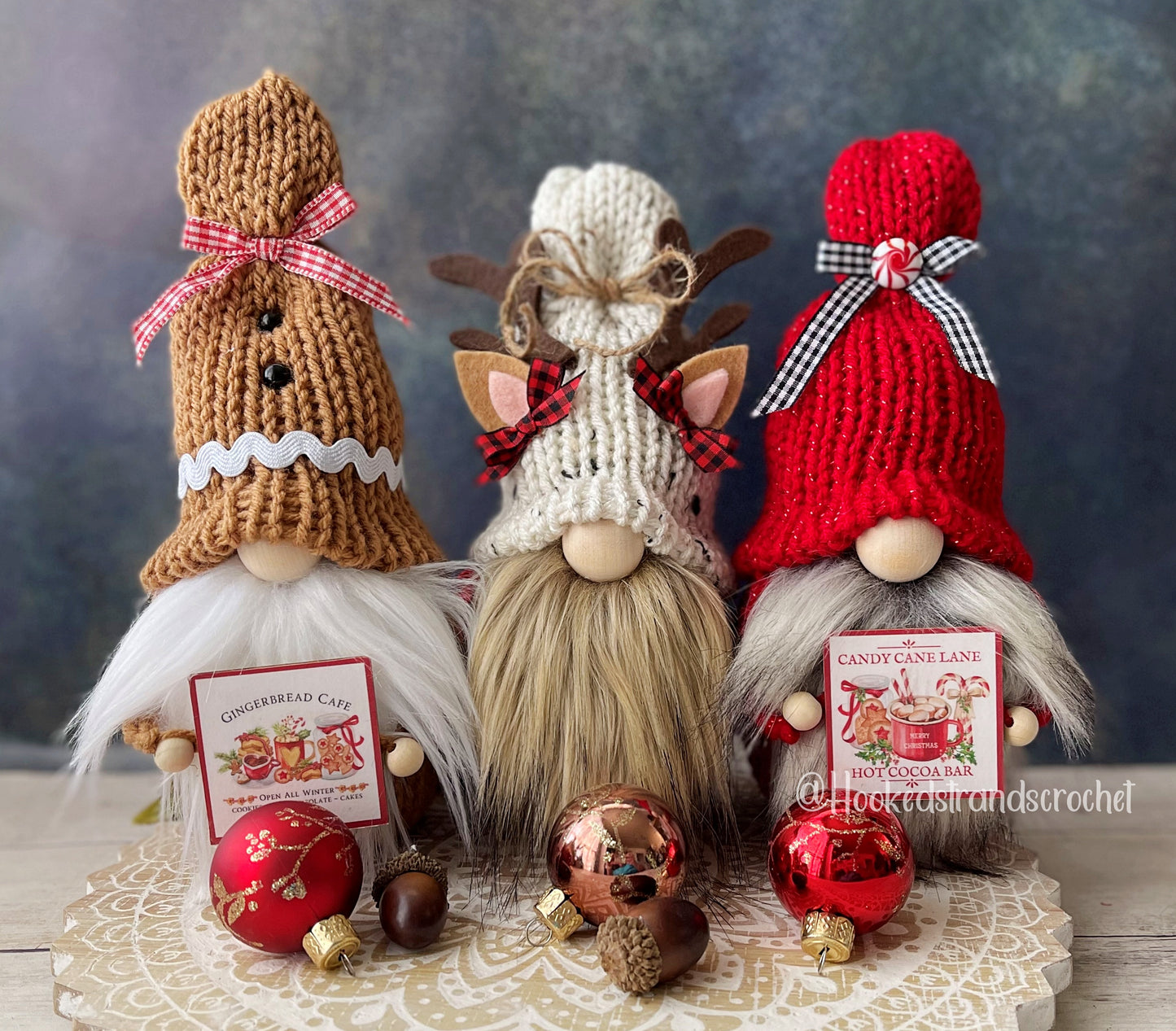 Gingerbread gnome, Christmas gnome, Tiered tray decor, Farmhouse theme, Holiday decor, Knit gnome