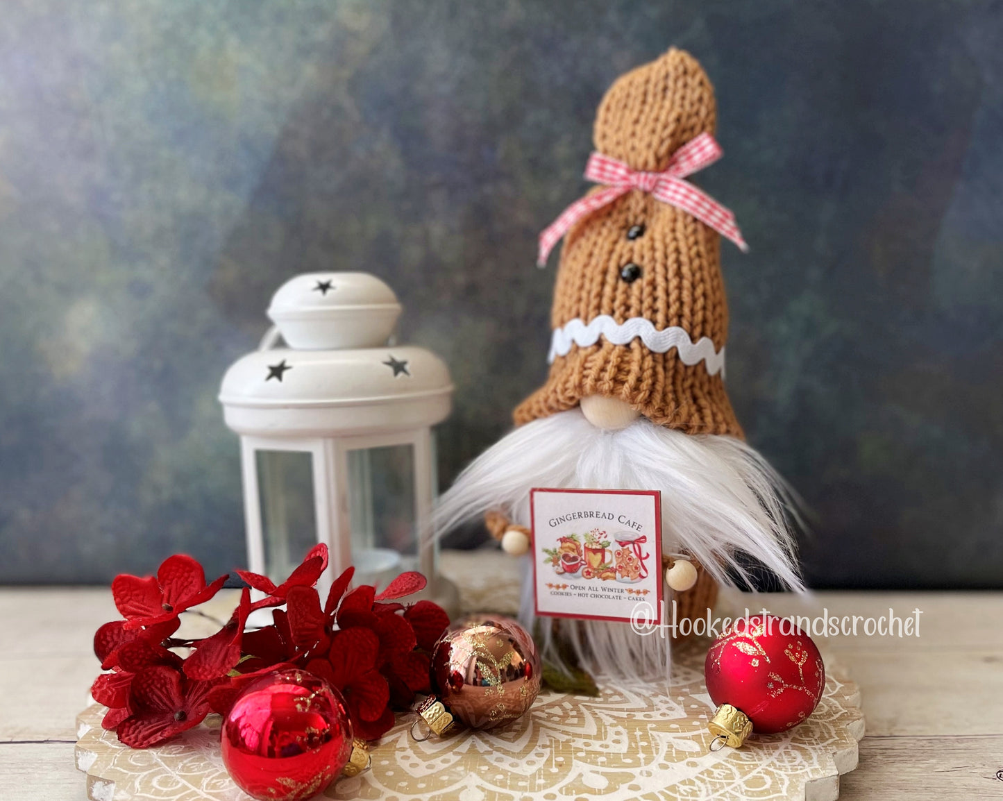 Gingerbread gnome, Christmas gnome, Tiered tray decor, Farmhouse theme, Holiday decor, Knit gnome