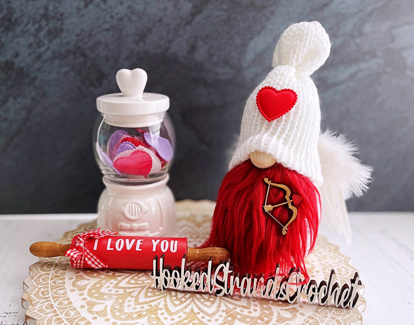 Cupid gnome, Valentines gnome, Tiered tray decor, Love gnome, Swedish tomte, Gift idea, Knit gnome,