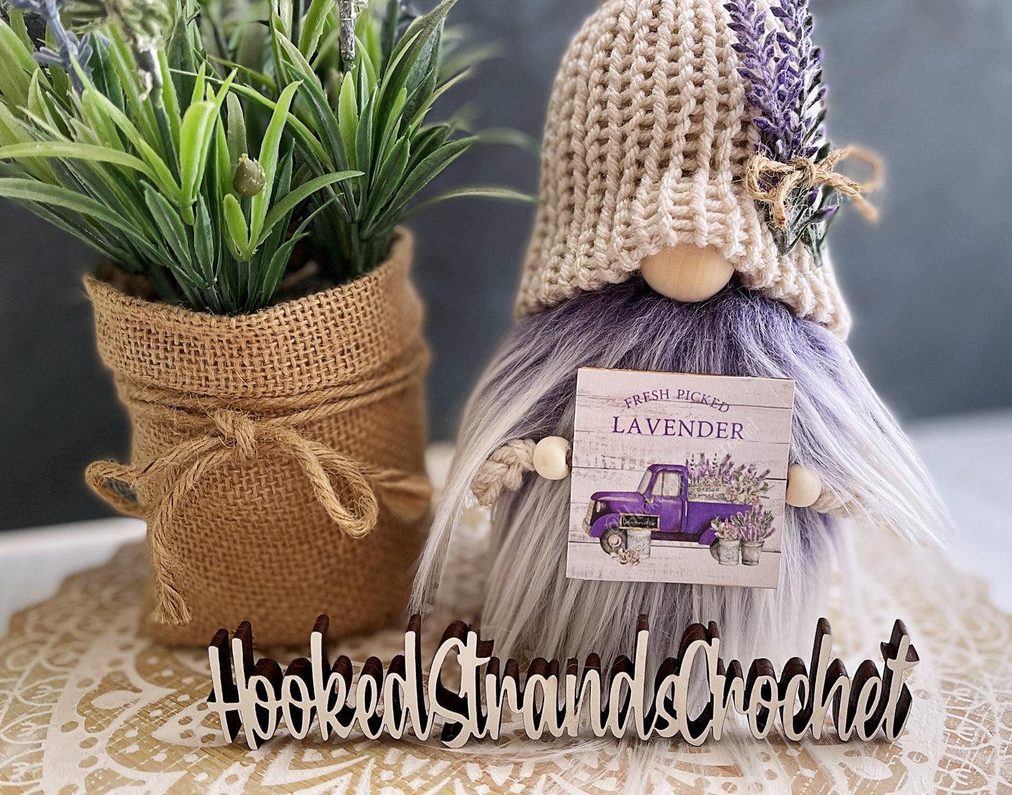 Lavender gnome, Farmhouse gnome, Tiered tray decor, Flower knome, Botanical decor, Gift idea, Made to order,