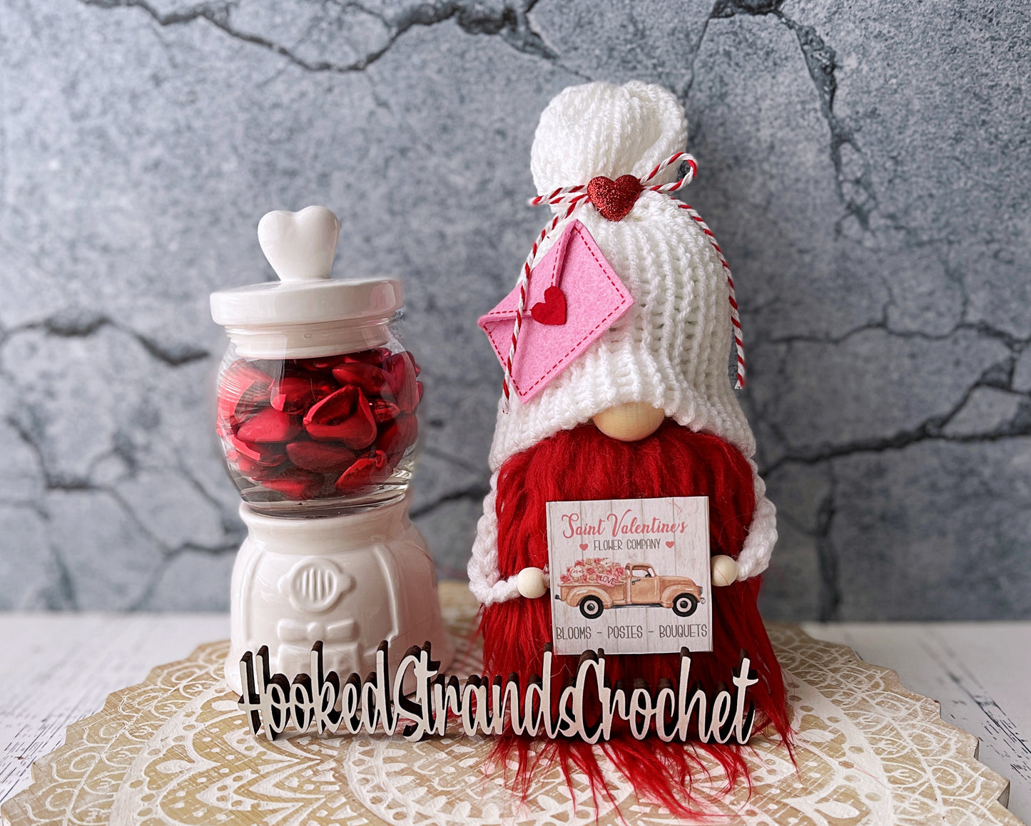 Valentines day gnome, Tiered tray decor, Valentines decor,  Swedish tomte, Gift idea, Knit gnome,