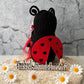 Sweet knit ladybug gnome with "lovebug" sign -Tiered tray decor