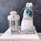 Blue knit pansy gnome - Summer style - Tiered tray decor