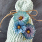 Blue knit pansy gnome - Summer style - Tiered tray decor