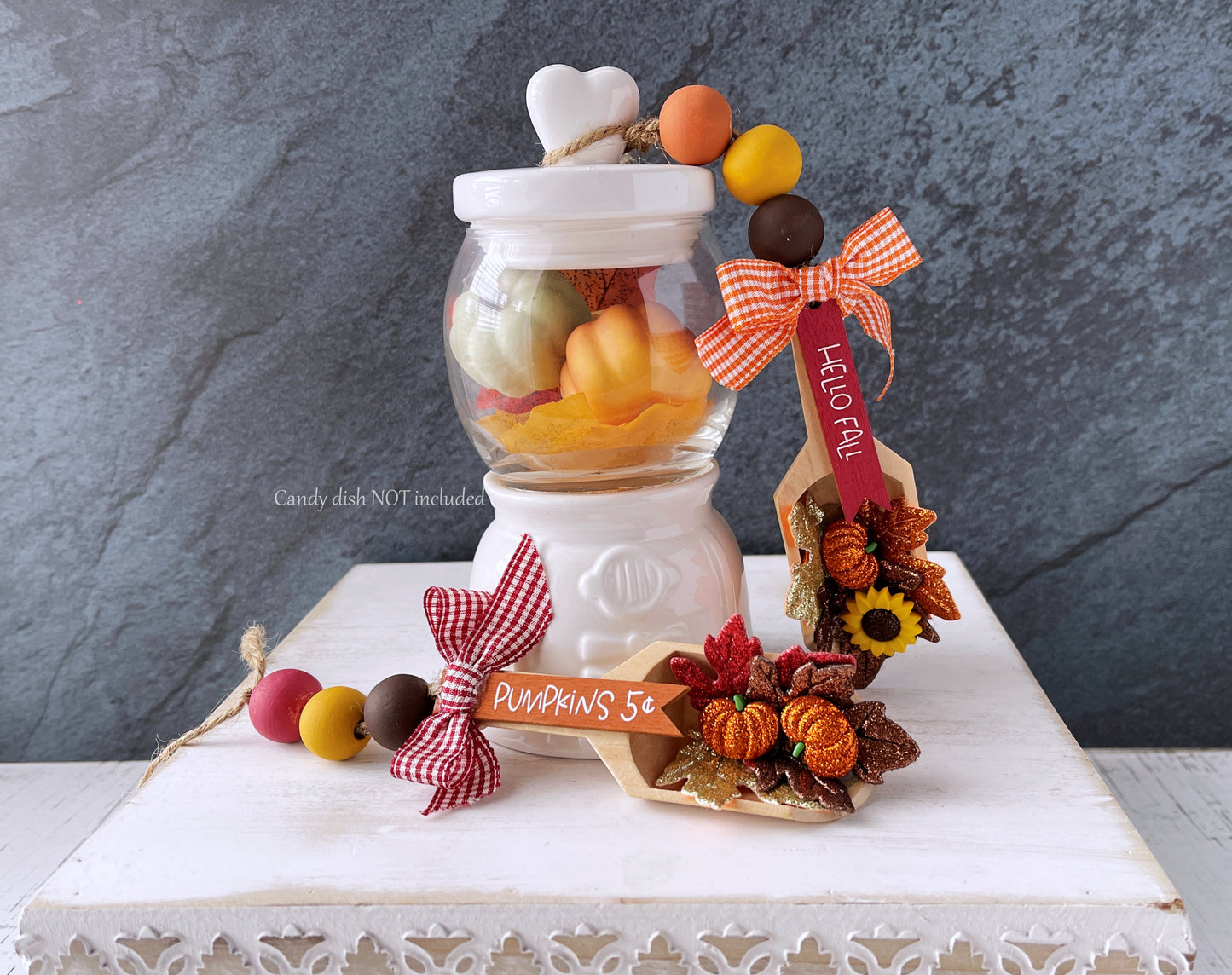 Add a Festive Touch to Your Tiered Tray with this Autumn Candy Corn Gnome - Handcrafted and Delightful