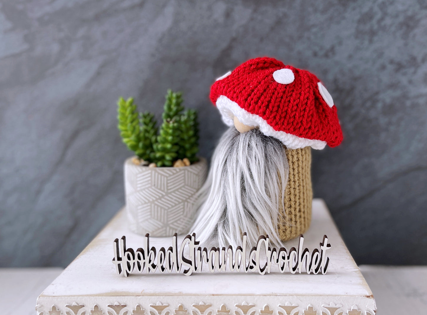 Mushroom gnome, Fungi gnome, Tiered tray decor, Forest gnome, Gnome decor, Swedish tomte Knit gnome,