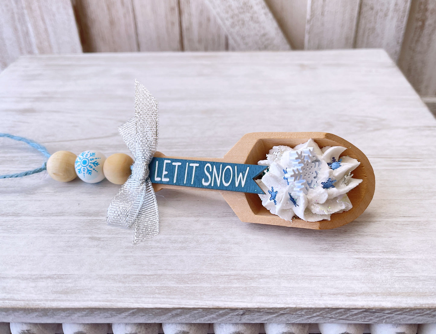 Snowflake scoop, Christmas decor, Tiered tray decor, Decorative scoop, Table top display, Canister scoop