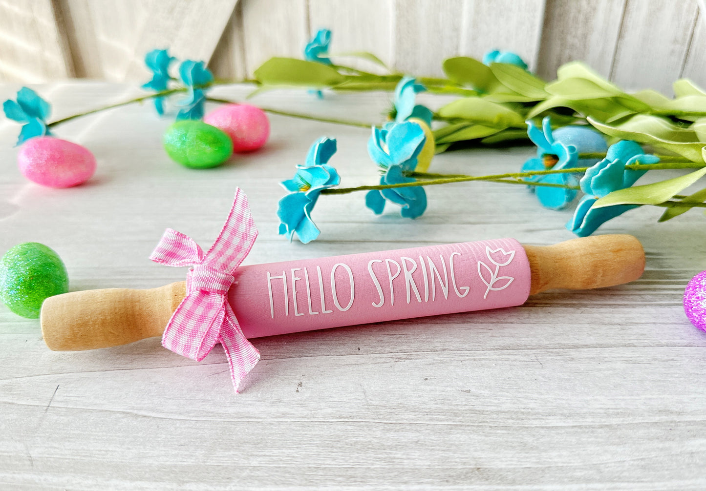 Easter rolling pins, Spring decor, Tiered tray decor, Table top display