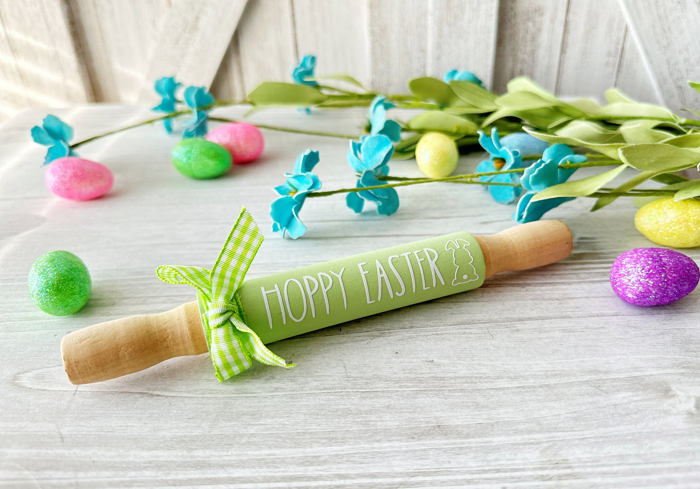 Easter rolling pins, Spring decor, Tiered tray decor, Table top display