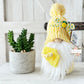 Playful yellow knit pineapple gnome with sign - tiered tray decor