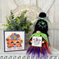 Spooky Halloween Knit Gnome with Sign & Spider Web: Multi-Colored Beard, Tiered Tray Decor - By Hooked Strands Crochet