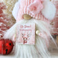 Whimsical Pink Knit Christmas Gnome with Ear Muffs & 'Oh deer, Christmas is near' Sign - Tiered Tray Decor by Hooked Strands Crochet