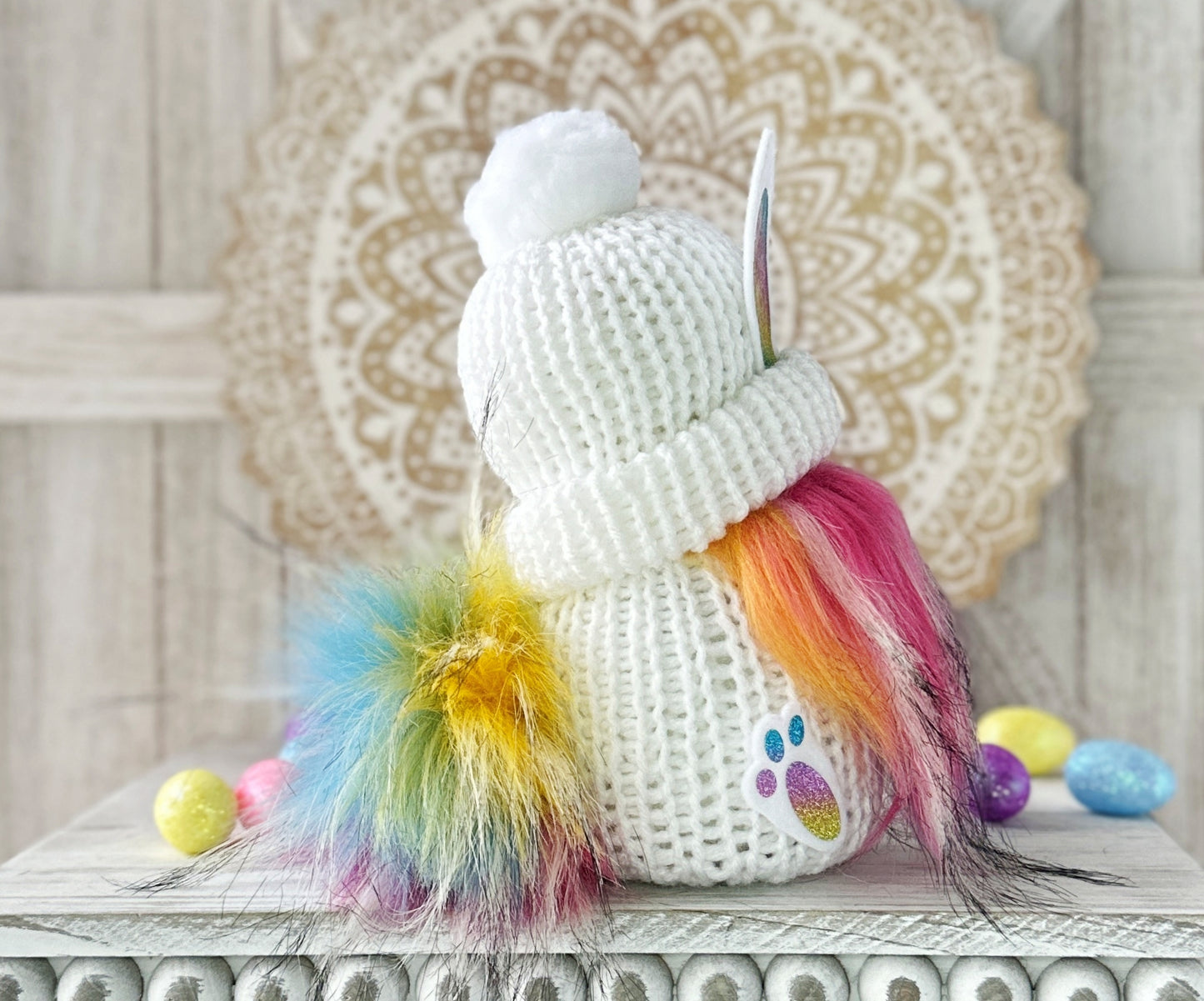 Colorful Easter Bunny Gnome for Tiered Trays - Handcrafted by Hooked Strands Crochet