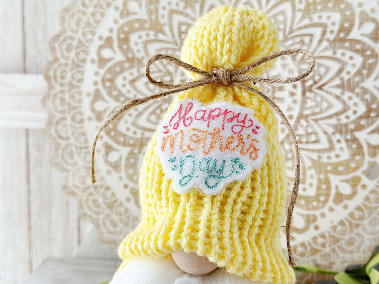 Mother's Day Gnome with Tulips - Spring Tiered Tray Decor - Unique Gift from Hooked Strands Crochet