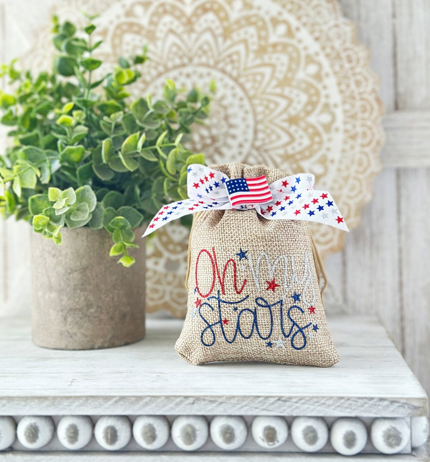 Patriotic 4th of July tiered tray decor, Boy or girl gnome, Mini decorative bags, 4 inch sign