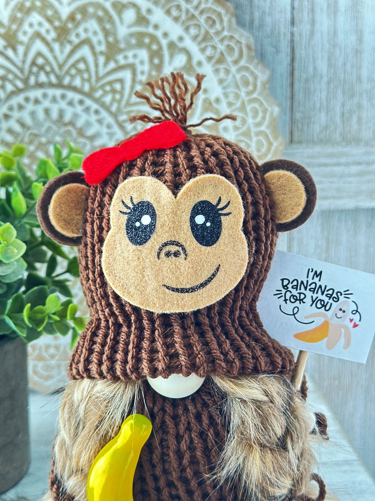 I'm Bananas for You Monkey Gnome - Quirky Tiered Tray Decor, Cute gift idea