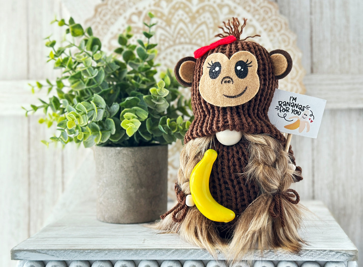 I'm Bananas for You Monkey Gnome - Quirky Tiered Tray Decor, Cute gift idea