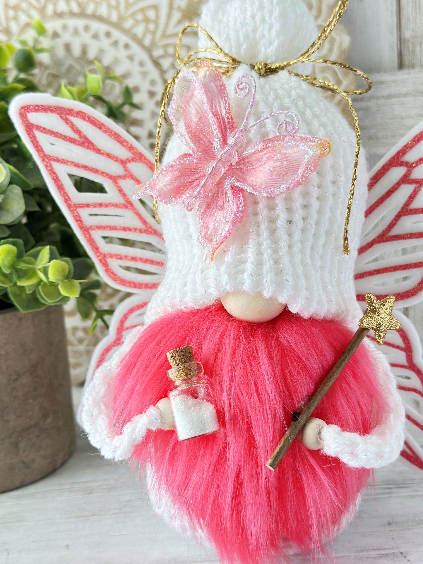 Magical Fairy Gnome with Pixie Dust and Wand Tiered Tray Decor - Handcrafted by Hooked Strands Crochet