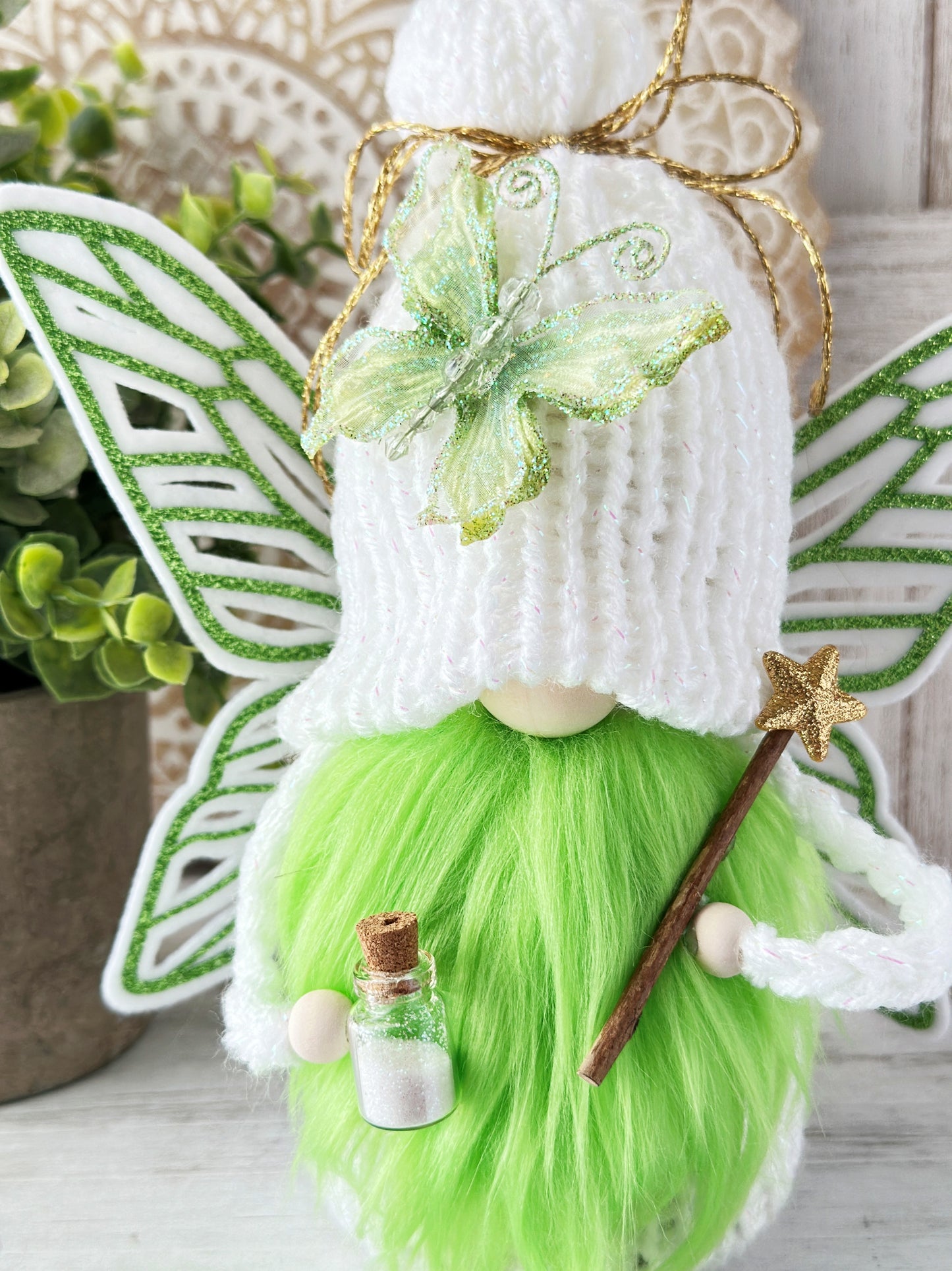 Magical Fairy Gnome with Pixie Dust and Wand Tiered Tray Decor - Handcrafted by Hooked Strands Crochet