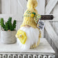 Playful yellow knit pineapple gnome with sign - tiered tray decor