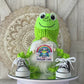 Tennis Shoe Frog Gnome with 'I Don't Froggin Care' Sign - Quirky Tiered Tray Decor