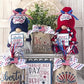 Patriotic 4th of July tiered tray decor, Boy or girl gnome, Mini decorative bags, 4 inch sign