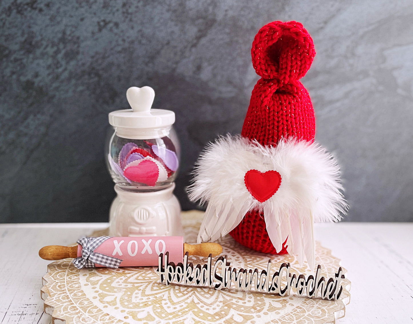 Cupid gnome, Valentines gnome, Tiered tray decor, Love gnome, Swedish tomte, Gift idea, Knit gnome,