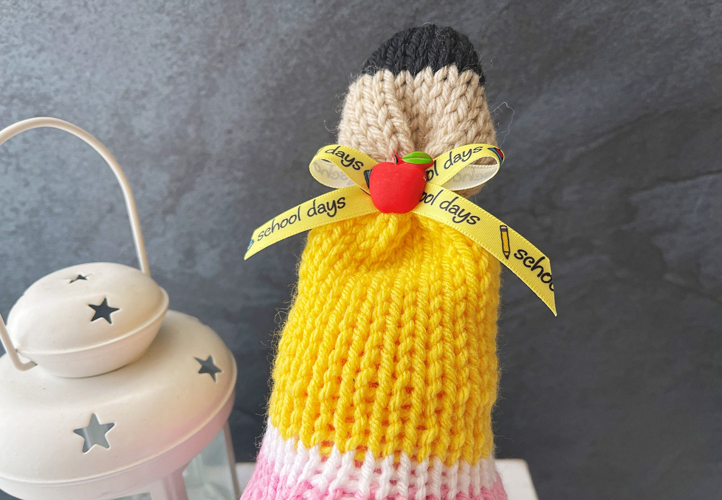 Teacher gnome, School decor, Tiered tray decor, Teacher gift, Farmhouse gnome, Knit gnome, Pencil gnome