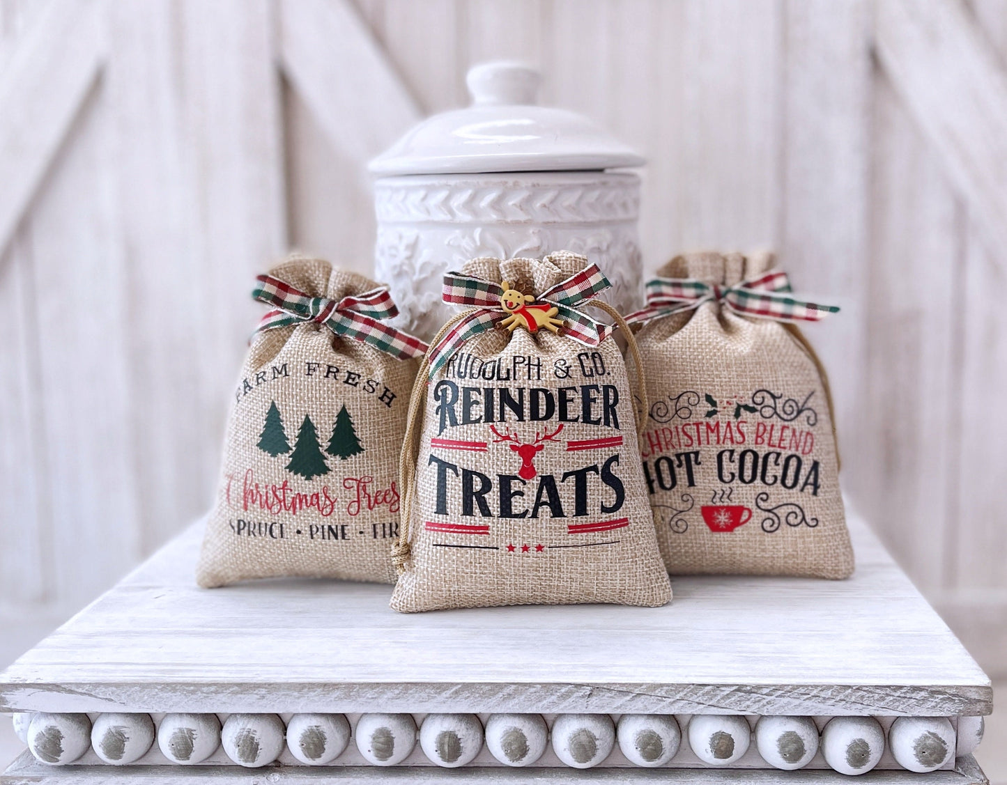 Mini Christmas sack, Christmas decor, Tiered tray decor, Decorative burlap sack, WInter decor, Table top display