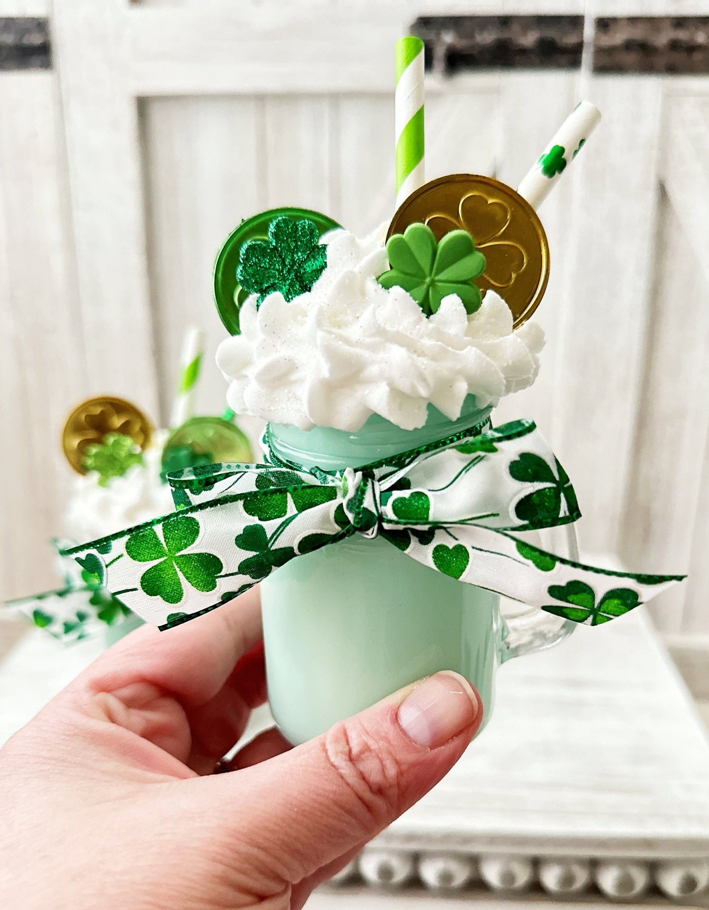 Mini St Patricks mug, Faux drink decor, Shamrock mug, Tiered tray decor, St Paddys day decor, Table top display