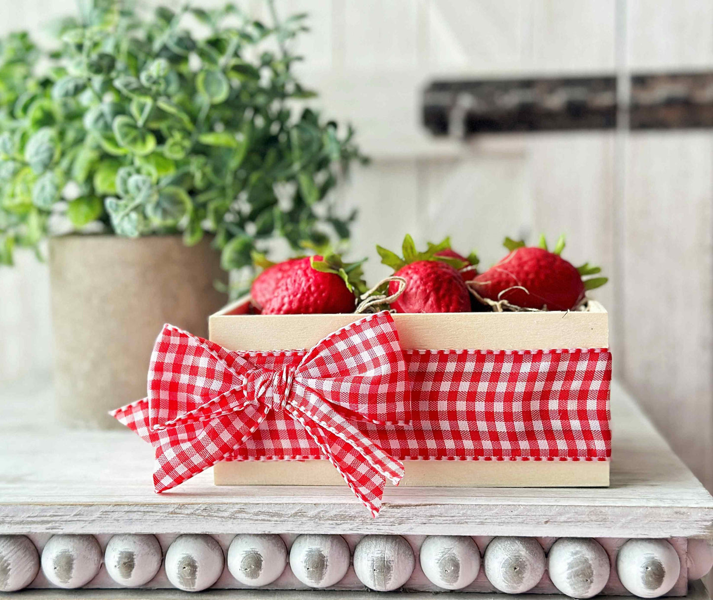 Sweet knit pink strawberry milkshake gnome - Crate of strawberries - tiered tray decor