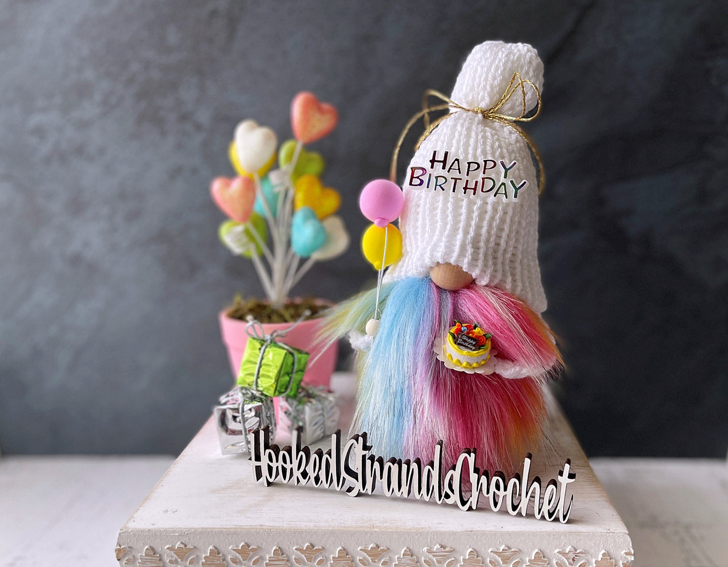 Happy birthday gnome, Birthday gnome, Tiered tray decor, Birthday gift, Novelty gift, Rustic gnome,  Gnome decor, Swedish tomte, Knit gnome,