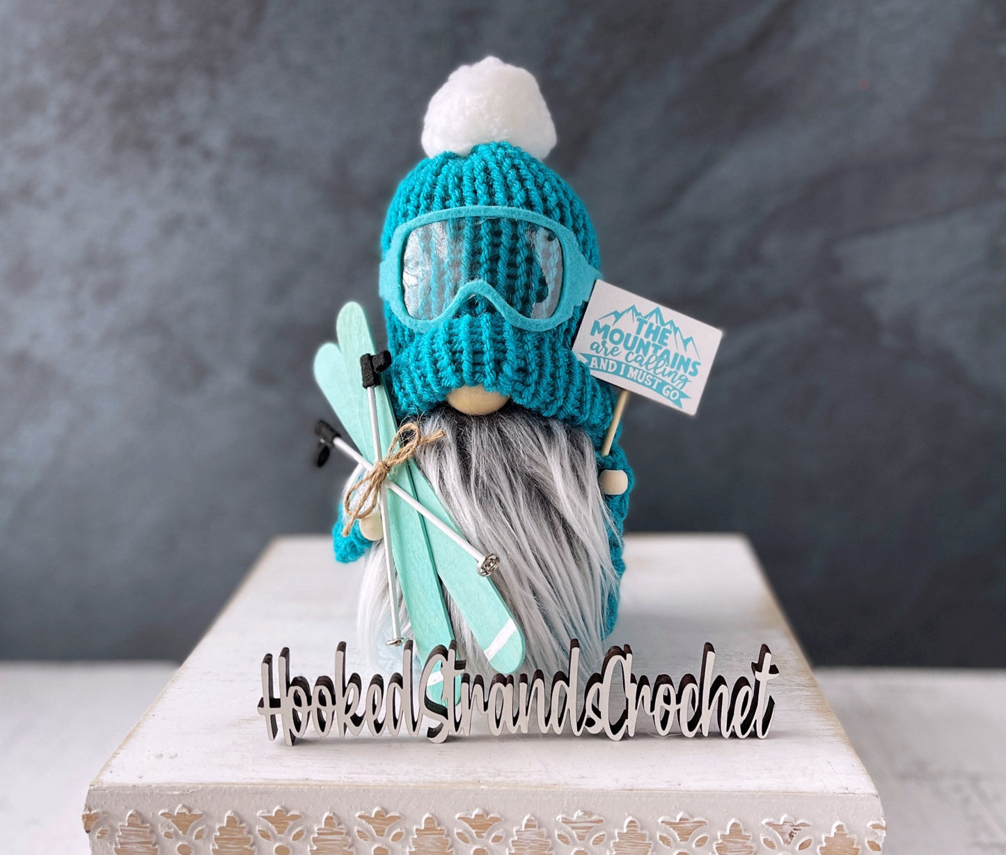 Skiing gnome, Mountains are calling, Winter gnome, Tiered tray decor, Mountains decor,  Gift idea, Rustic gnome, Gnome decor,