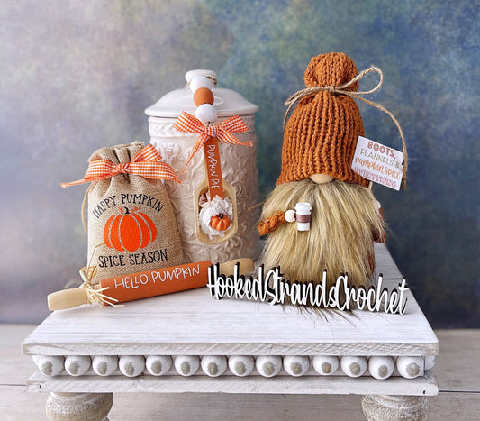 Pumpkin spice seasonal knit gnome - Tiered tray decor