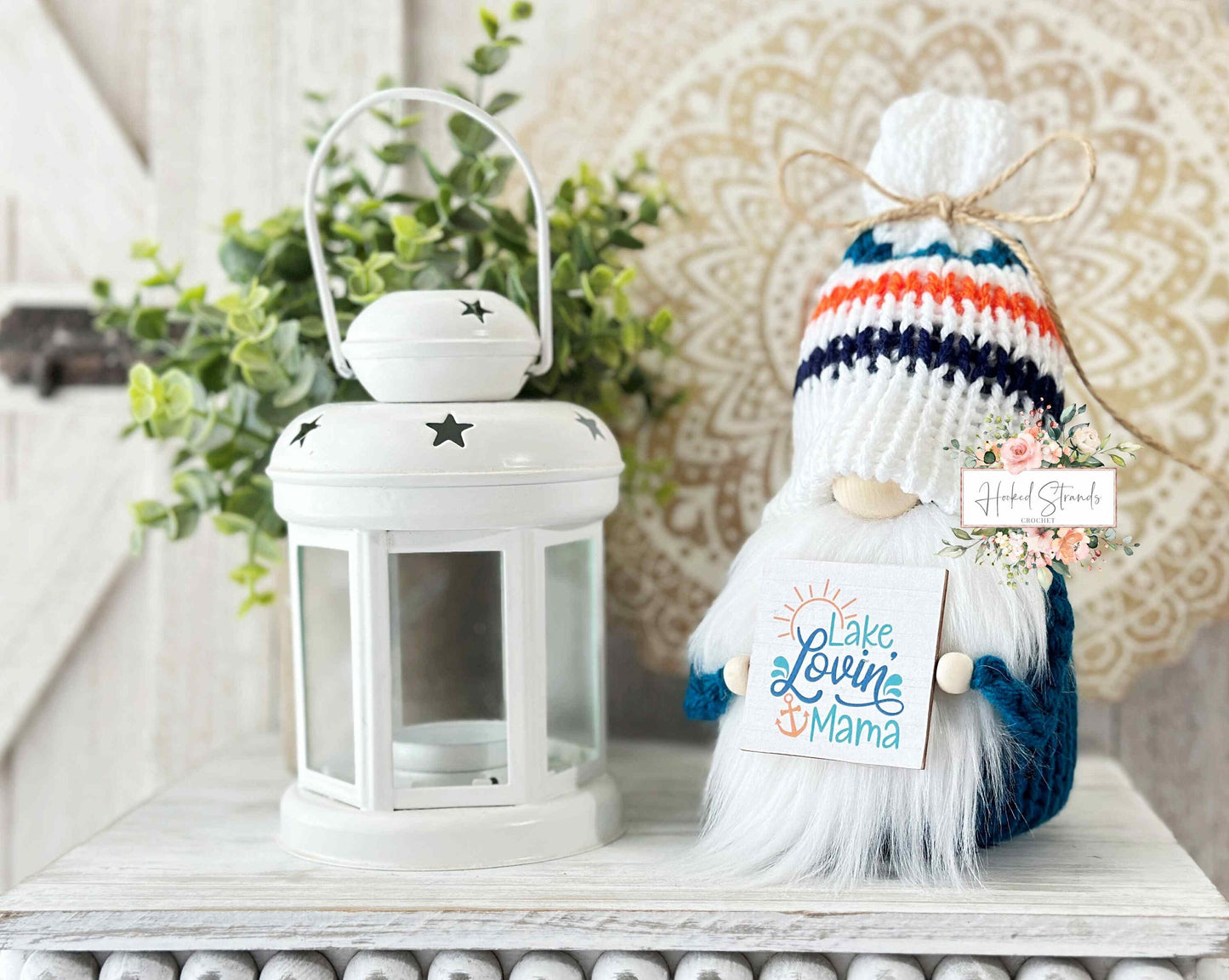 Adorable Knitted Lake Gnome with Rustic Sign - Spruce Up Your Lakeside Cabin!