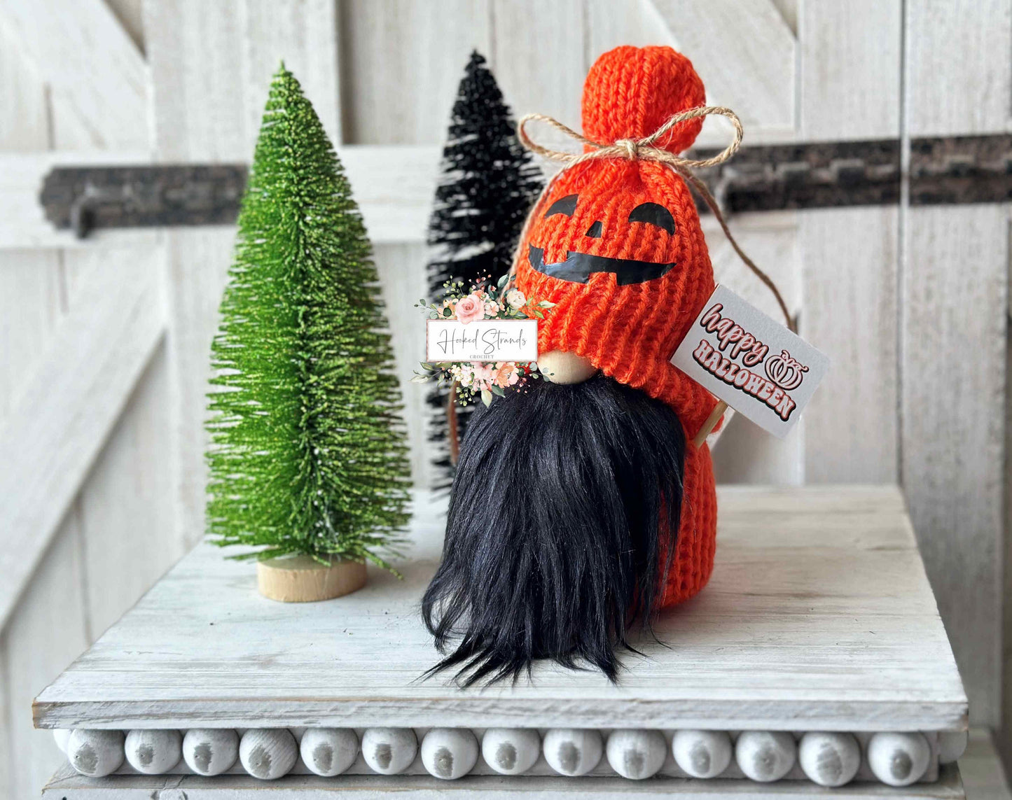 Spooky and Cozy: Jack O' Lantern Knit Halloween Gnome for Tiered Trays