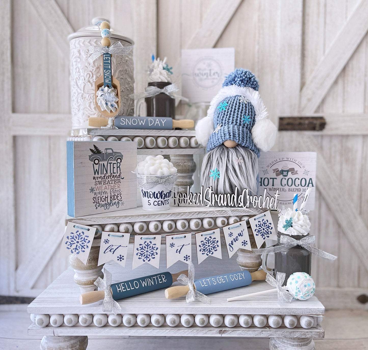 Adorable Snow Gnome with Earmuffs and snowball bucket- Festive Christmas Decor for Winter Wonderland