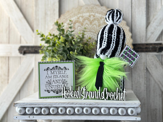 Spooky Beetlejuice Gnome: Perfect Halloween Decor for Tiered Trays and Shelves